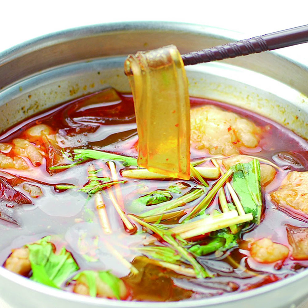 板春雨と牛モツの麻辣煮込み